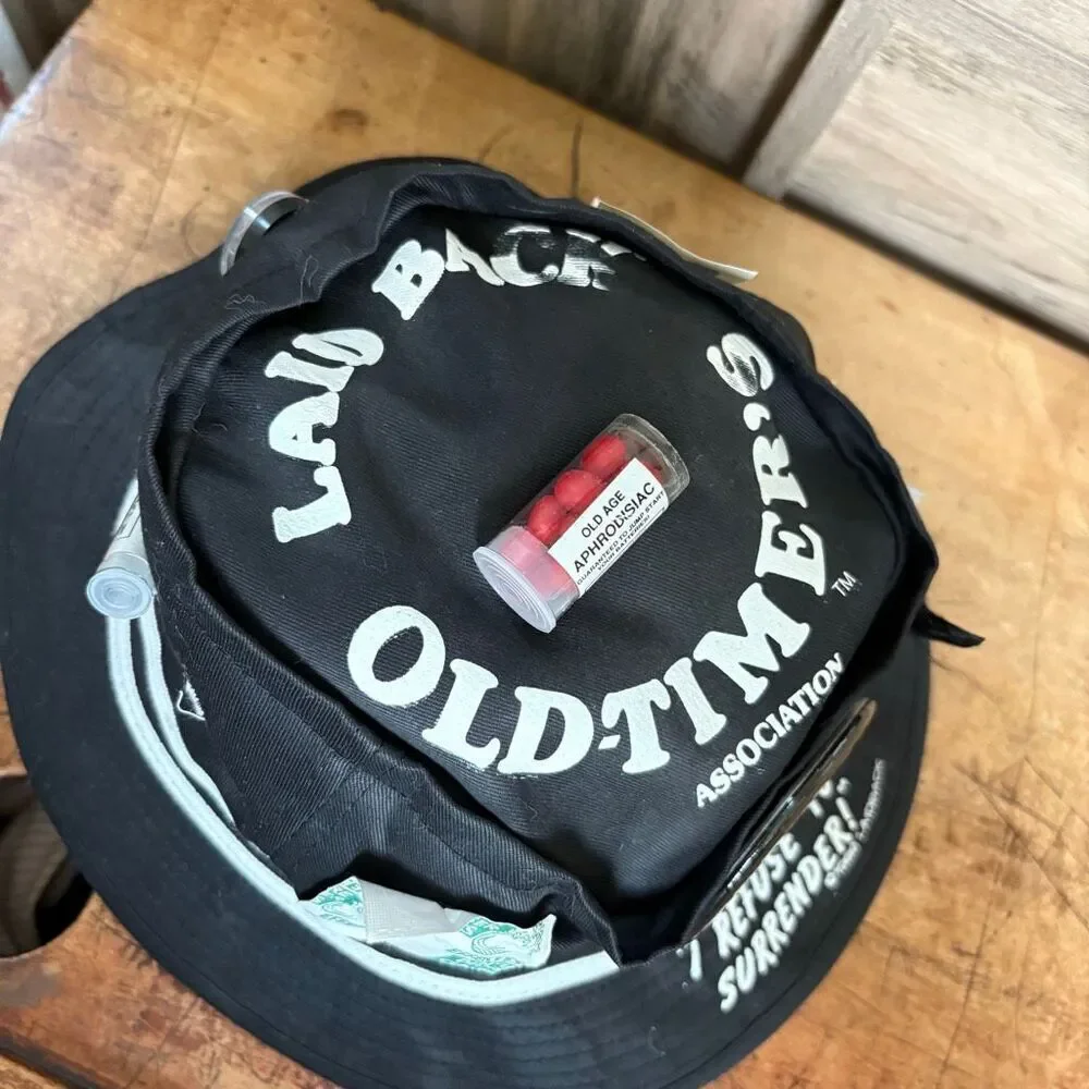 Over the Hill 40's 50's Old Timers Old Age Survival Kit Bucket Hat Preworn